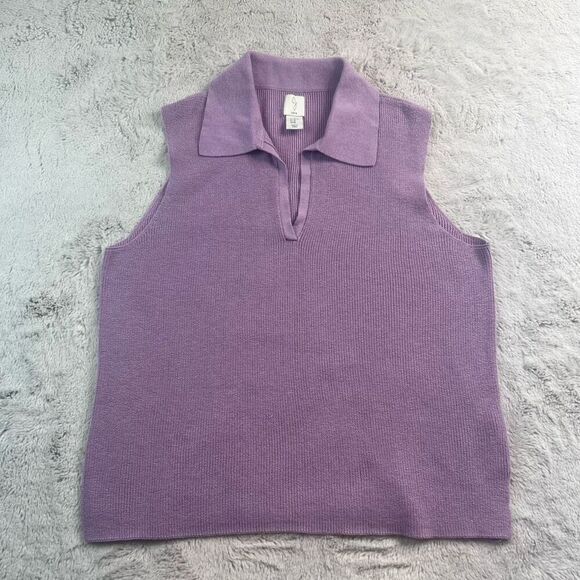 JOIE Knit Top Womens XL Purple Collared Sleeveless Soft Vneck Vest - Picture 2 of 10